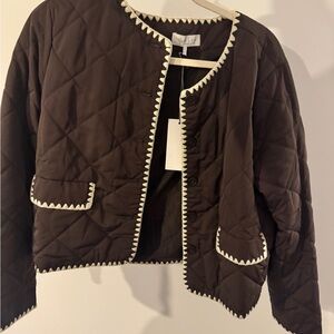 Brown Quilted Jacket with Cream Trim
